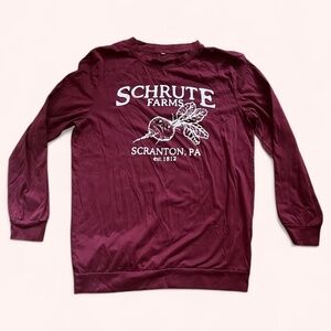 Schrute Farms Maroon Soft Cozy Long Sleeve Tee Unisex M The Office Fan Shirt